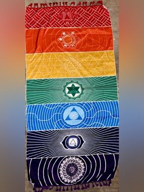 Colorful Chakra Stripe Tapestry - Red, Orange, Yellow, Green, Blue, Navy